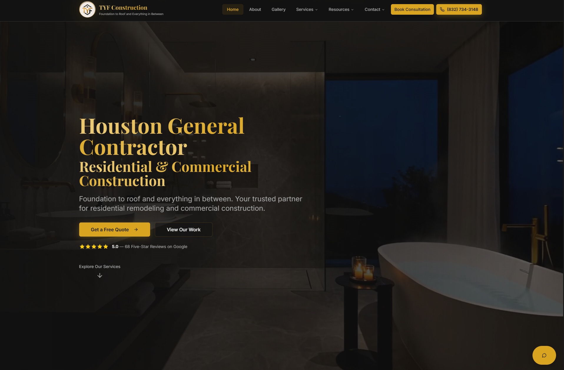 TYF Construction website homepage designed by DET Digital