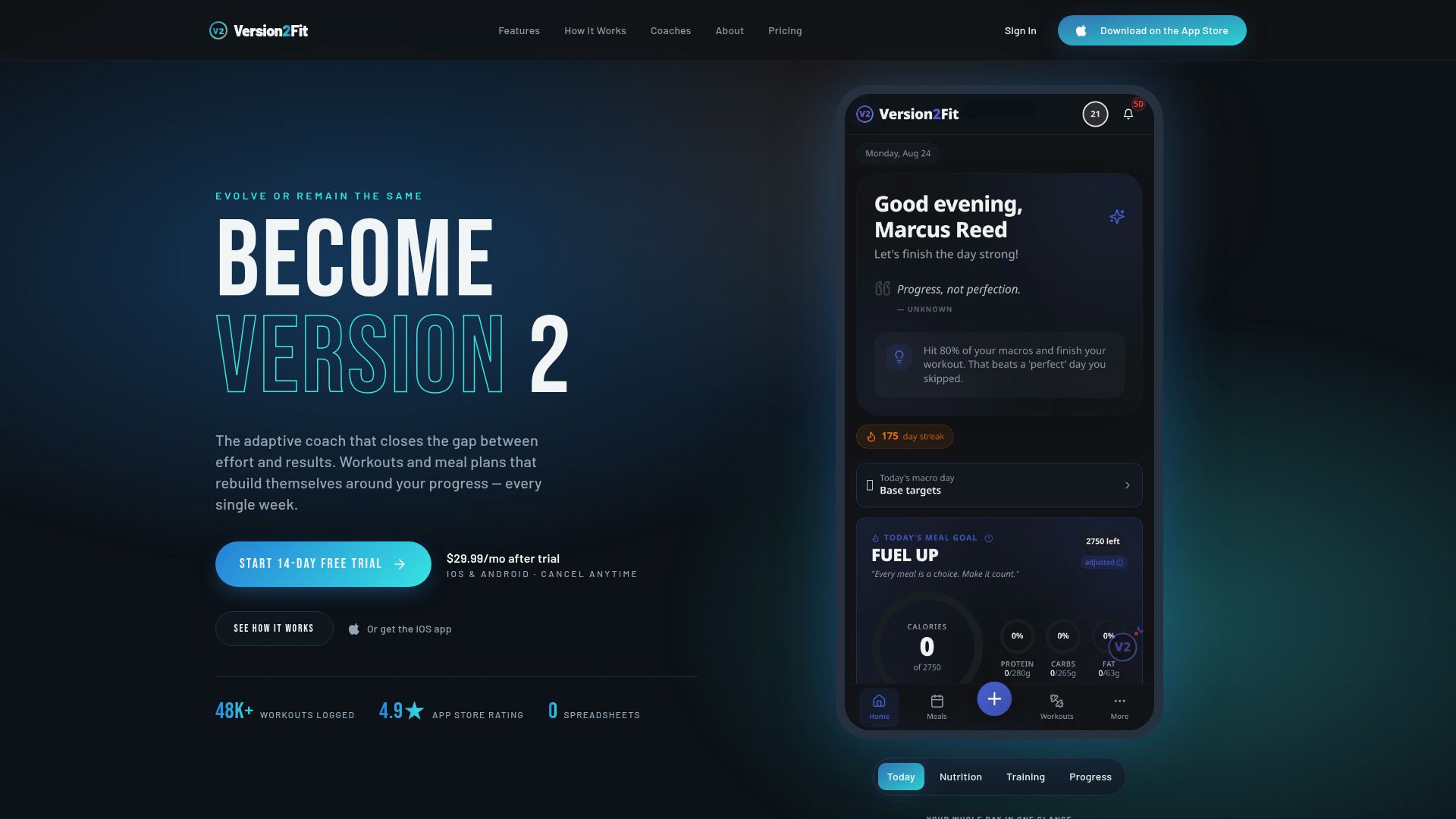 Version2Fit website homepage designed by DET Digital